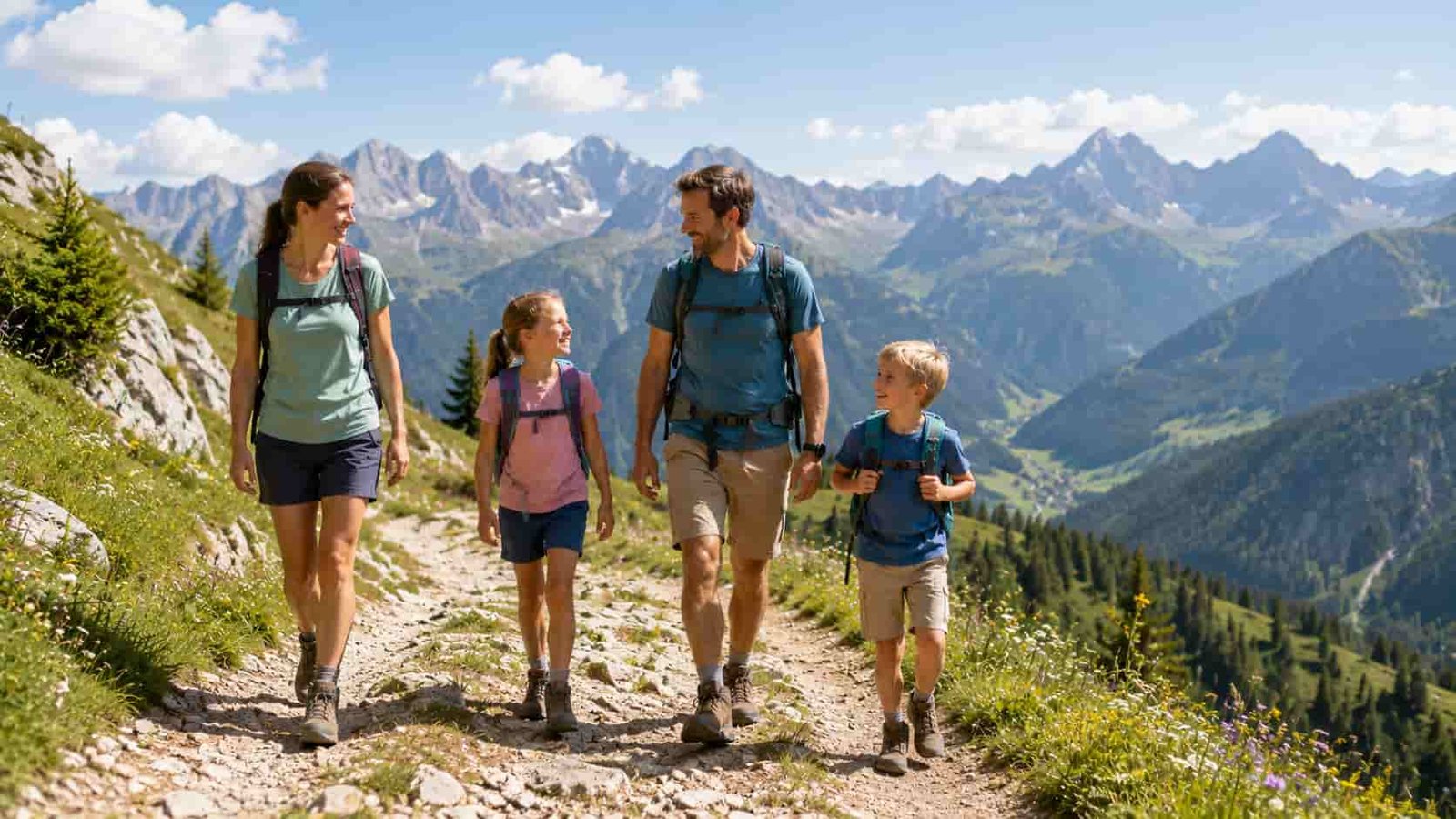 Familie verbringt Ferien in Schönau am Königssee mit Bergpanorama in den Deutschen Alpen