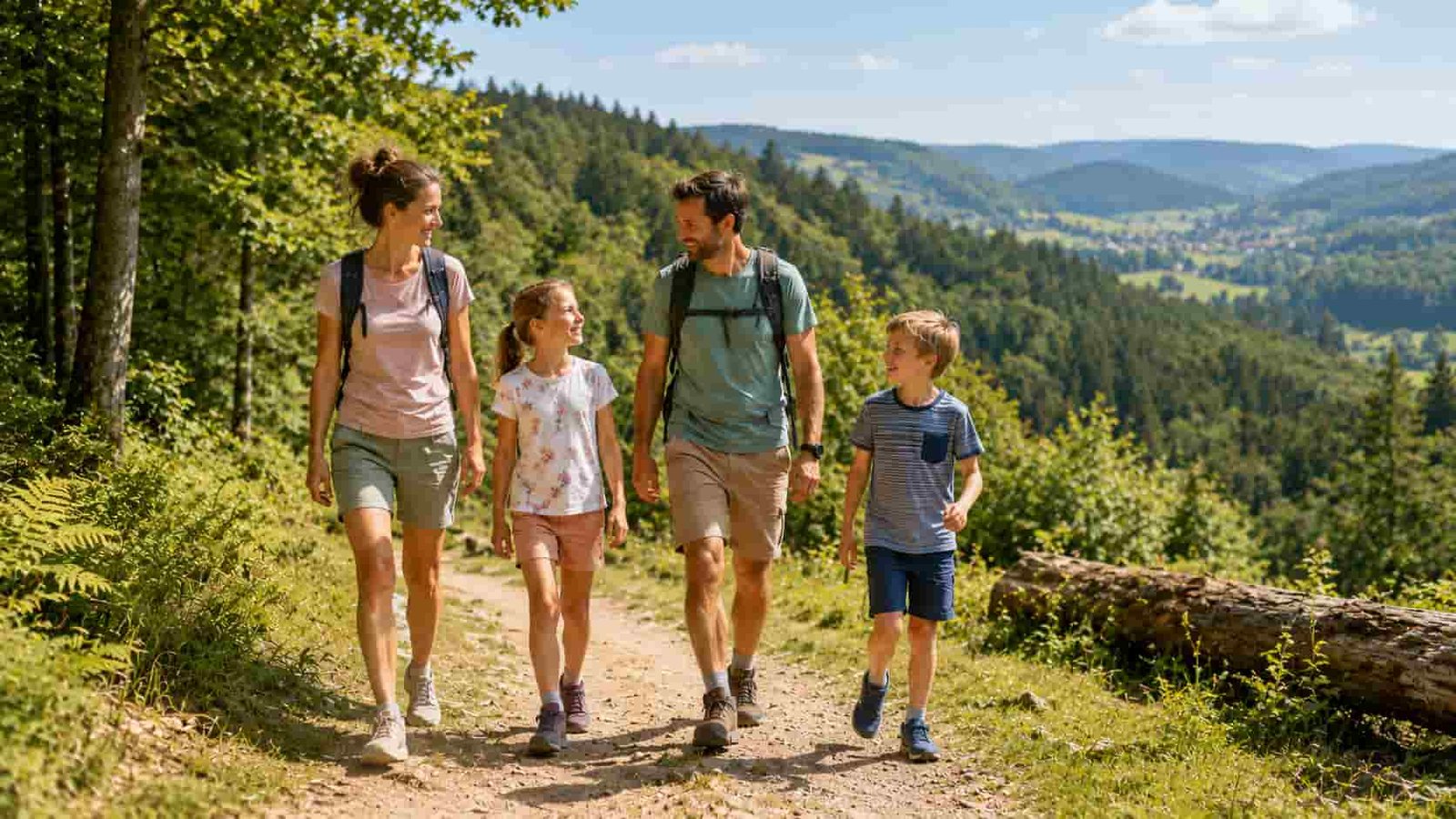 Familie plant den Urlaub in einer hellen Ferienwohnung