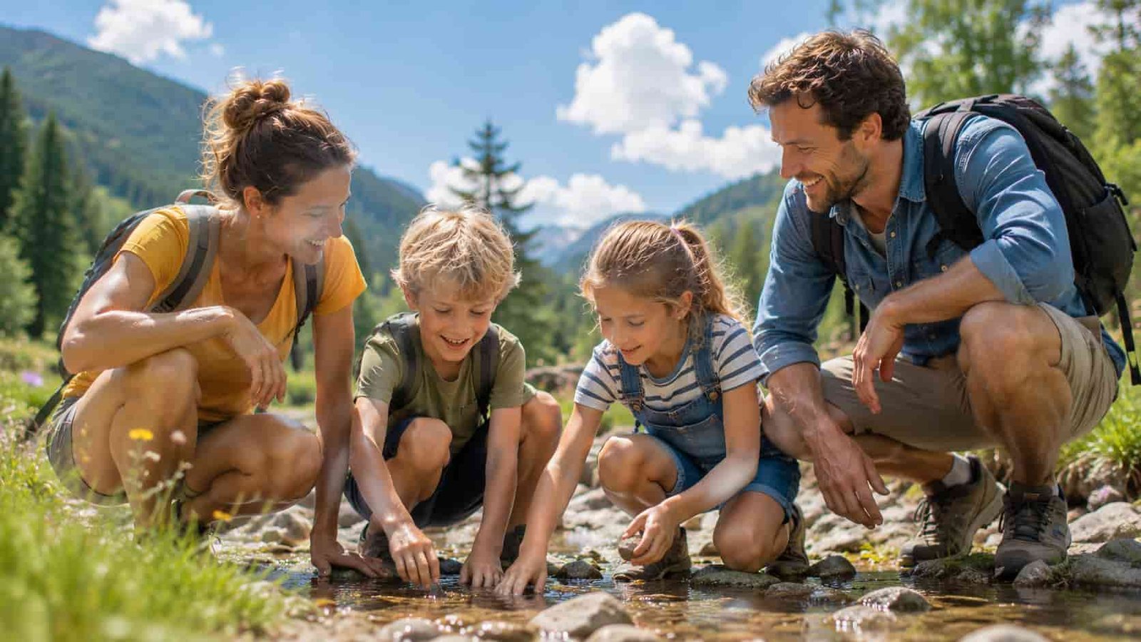 Familie bei fröhlichen Aktivitäten mit Kindern im Freien