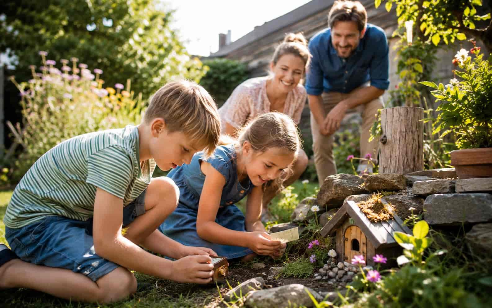 Kinder machen eine Schatzsuche im Ferienprogramm