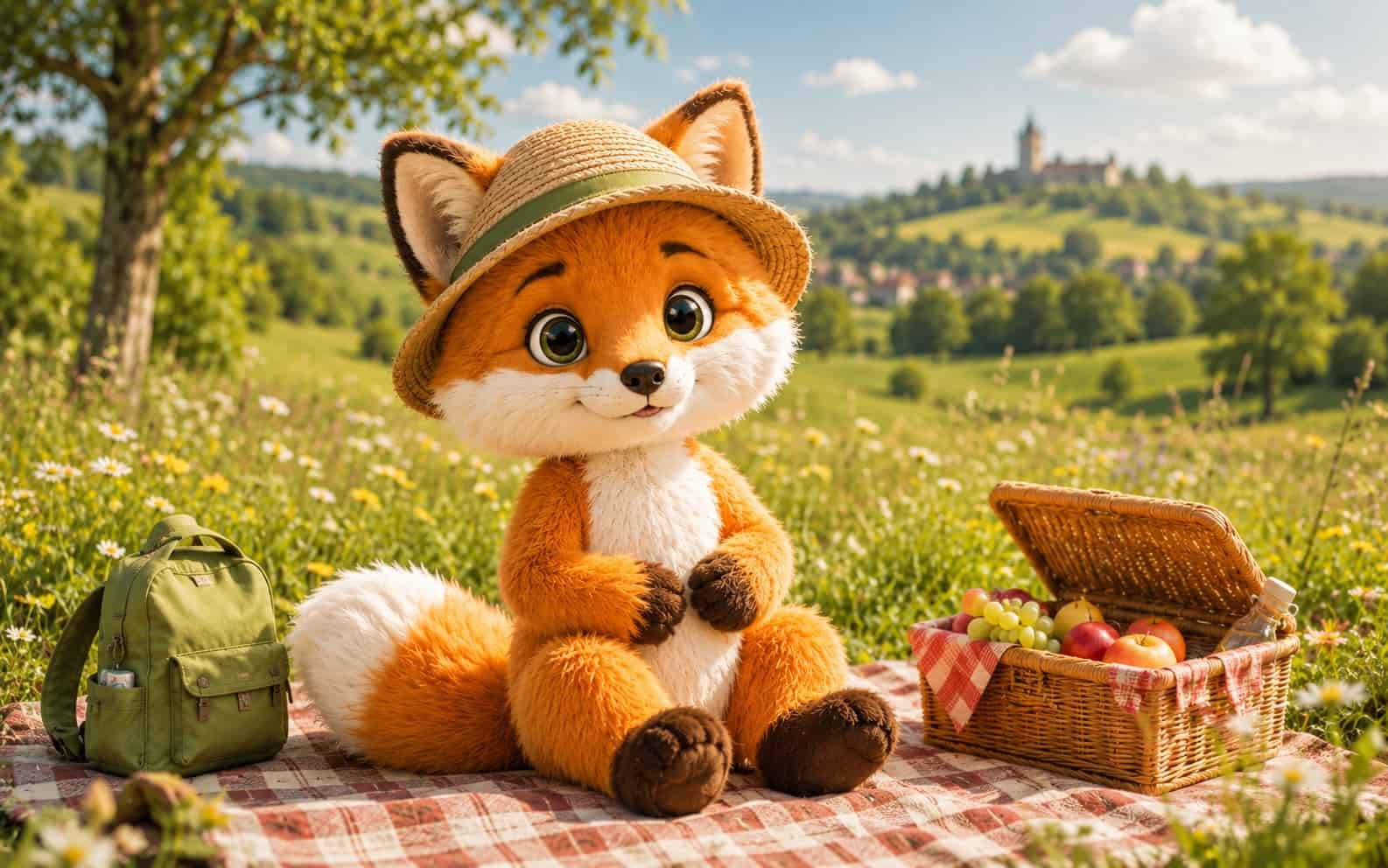 Fini der Ferienfuchs mit Picknickkorb und Familienideen