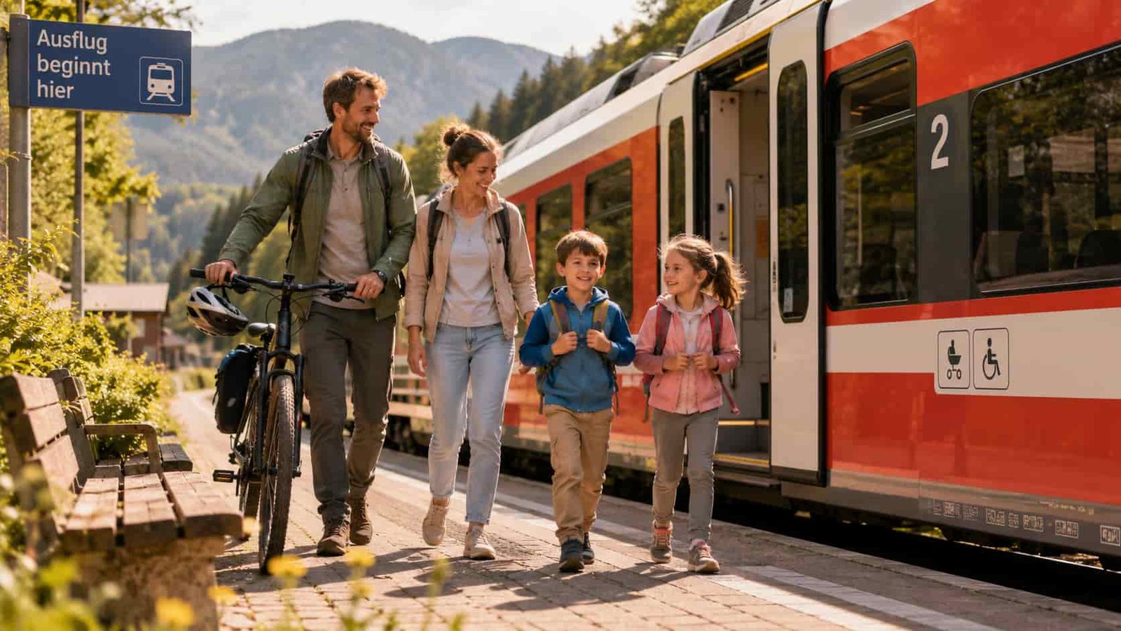 Familie ist entspannt ohne Auto unterwegs