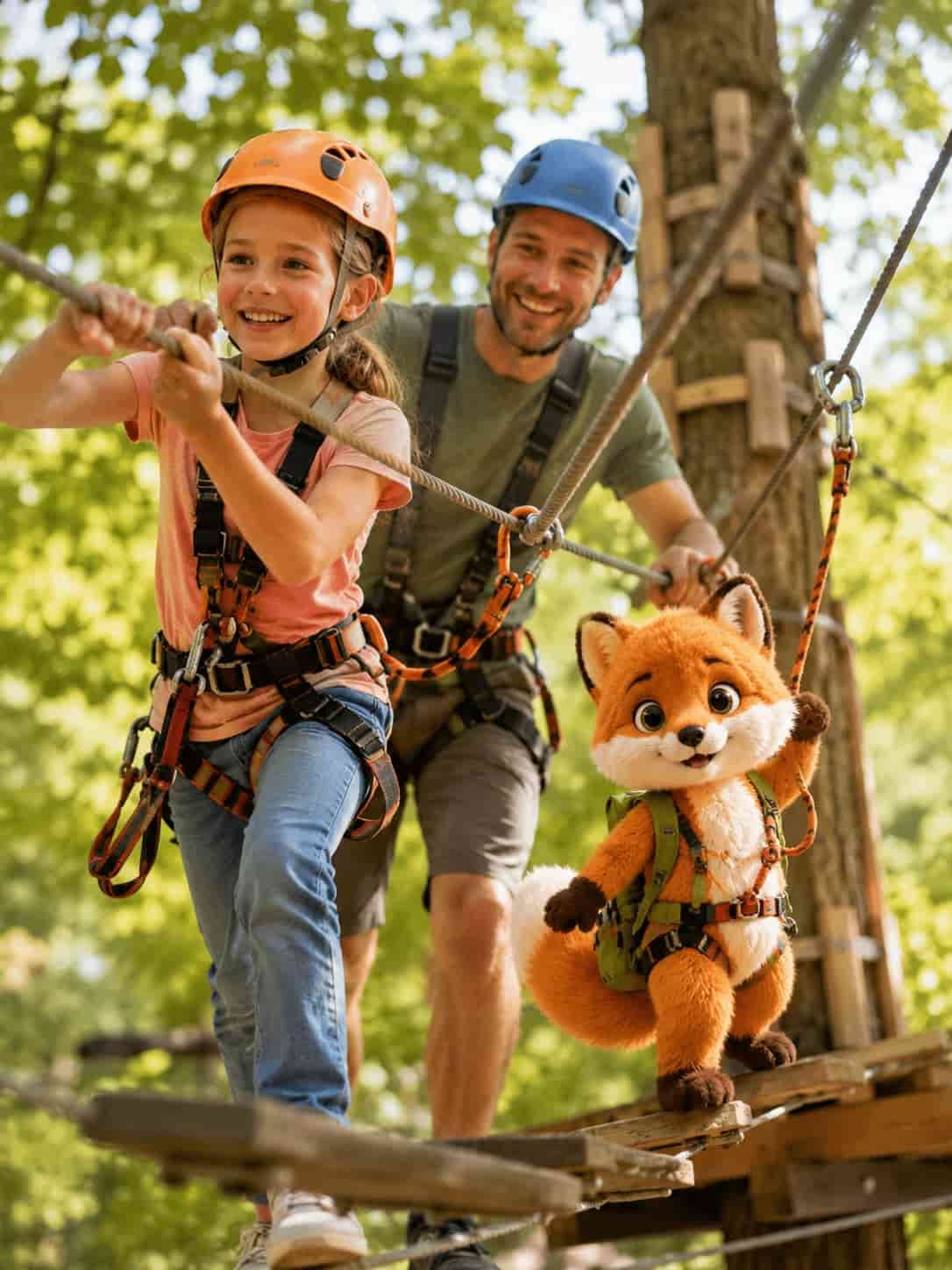Familie mit Ferifuchs unterwegs als Ersatzbild für das Ravensburger Spieleland Meckenbeuren