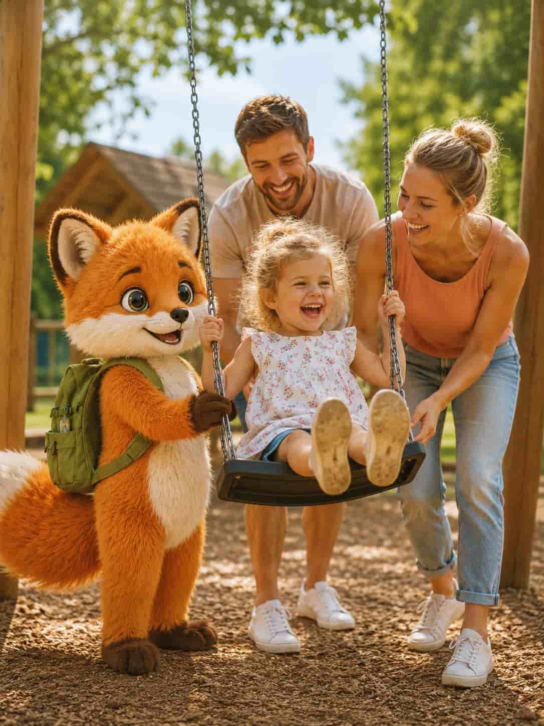Familie mit Ferifuchs als allgemeines Ersatzbild für einen Freizeitpark-Ausflug in Schleswig-Holstein