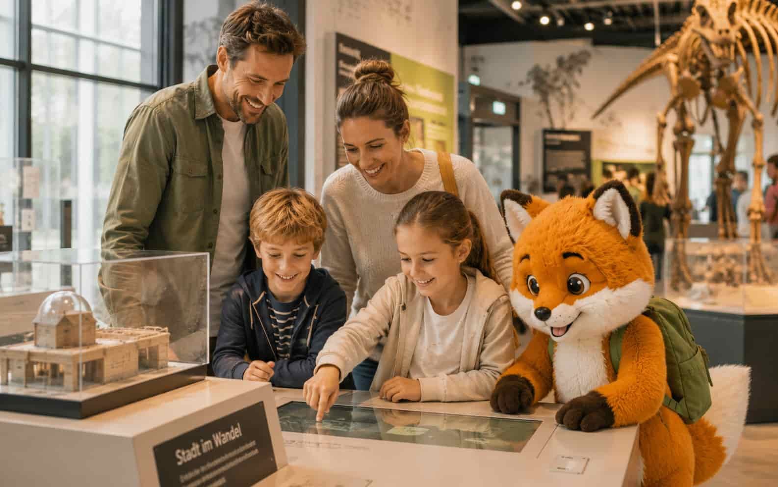 Familie mit Ferifuchs bei einem sommerlichen Badetag als Ersatzbild für De Bütt Willich