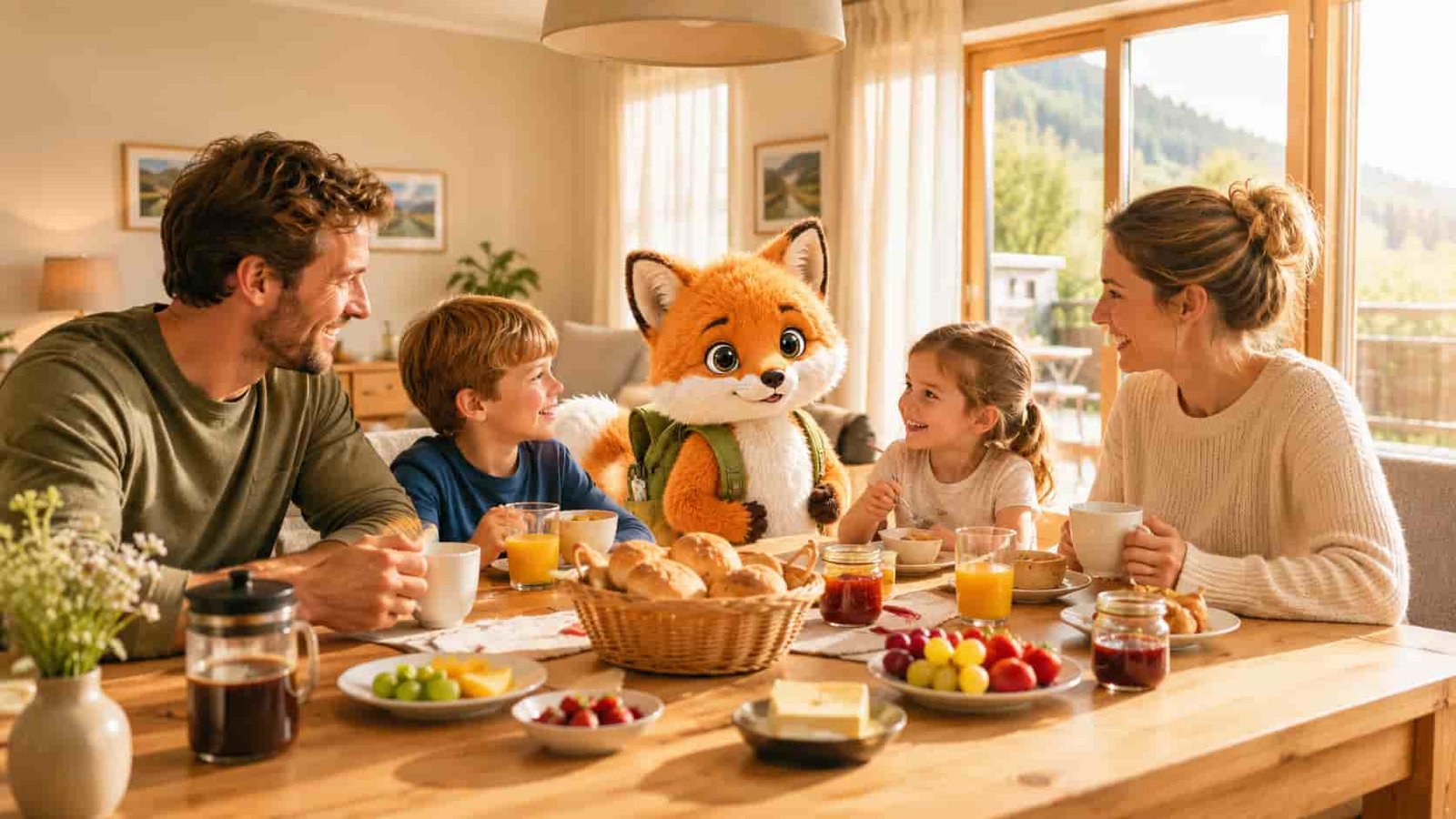 Familienfrühstück in einer Ferienwohnung mit Ferifuchs
