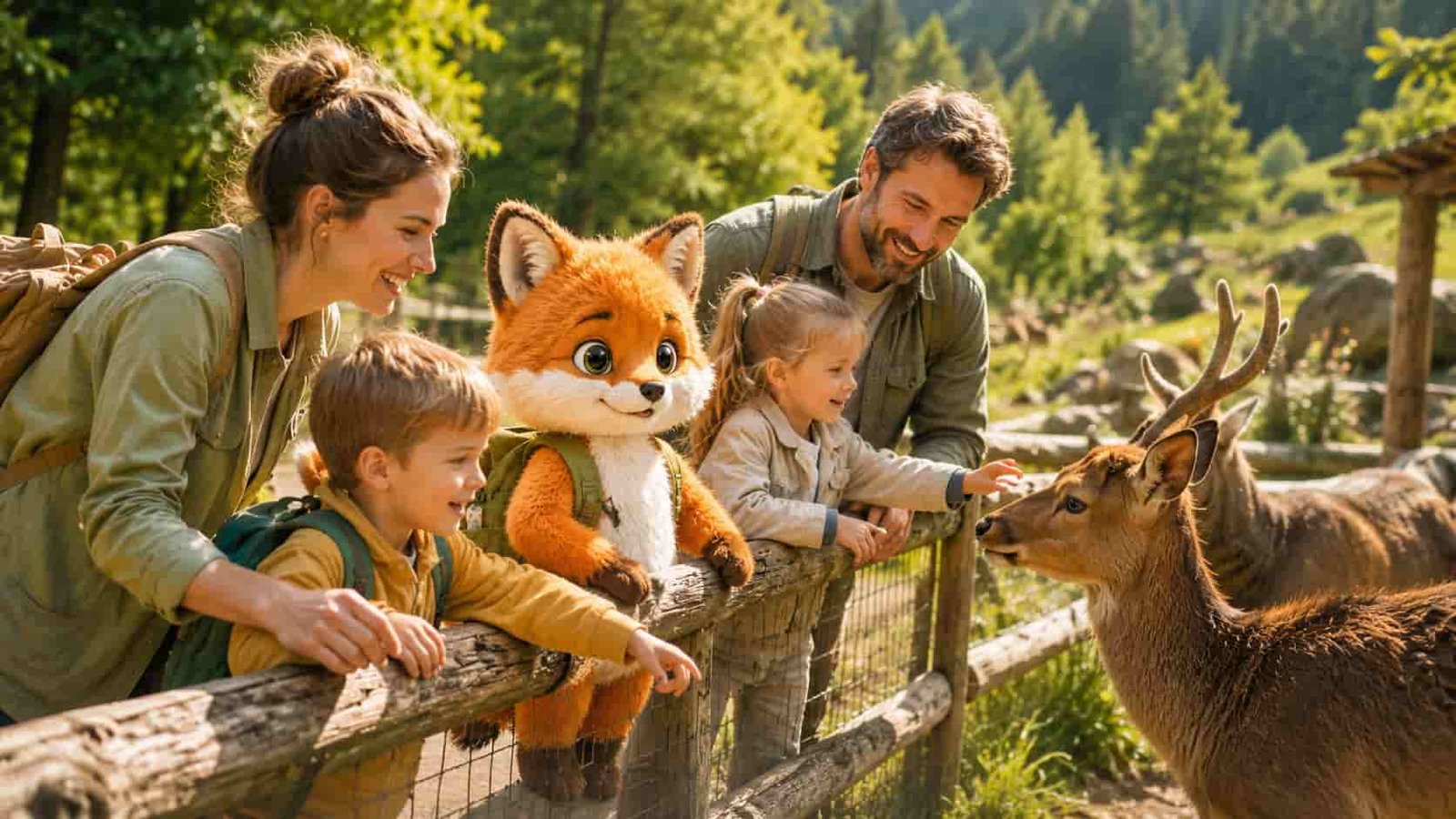Familie mit Ferifuchs entdeckt Tiere in einem Wildpark als Ersatzbild für Safariland Stukenbrock