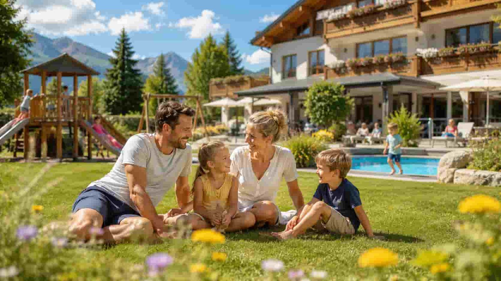 Familie erlebt Außenbereich und Spielplatz als Ersatzbild für Bauer Martin Ostsee Ferienhof Bendfeldt