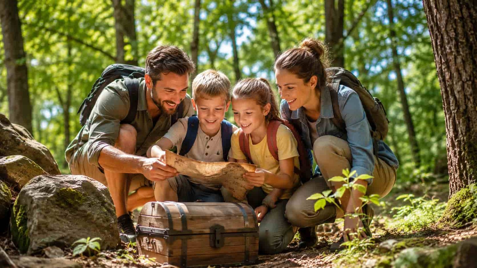 Familie erlebt ein Outdoor-Abenteuer als Ersatzbild für die Seilbahnen Thale Erlebniswelt
