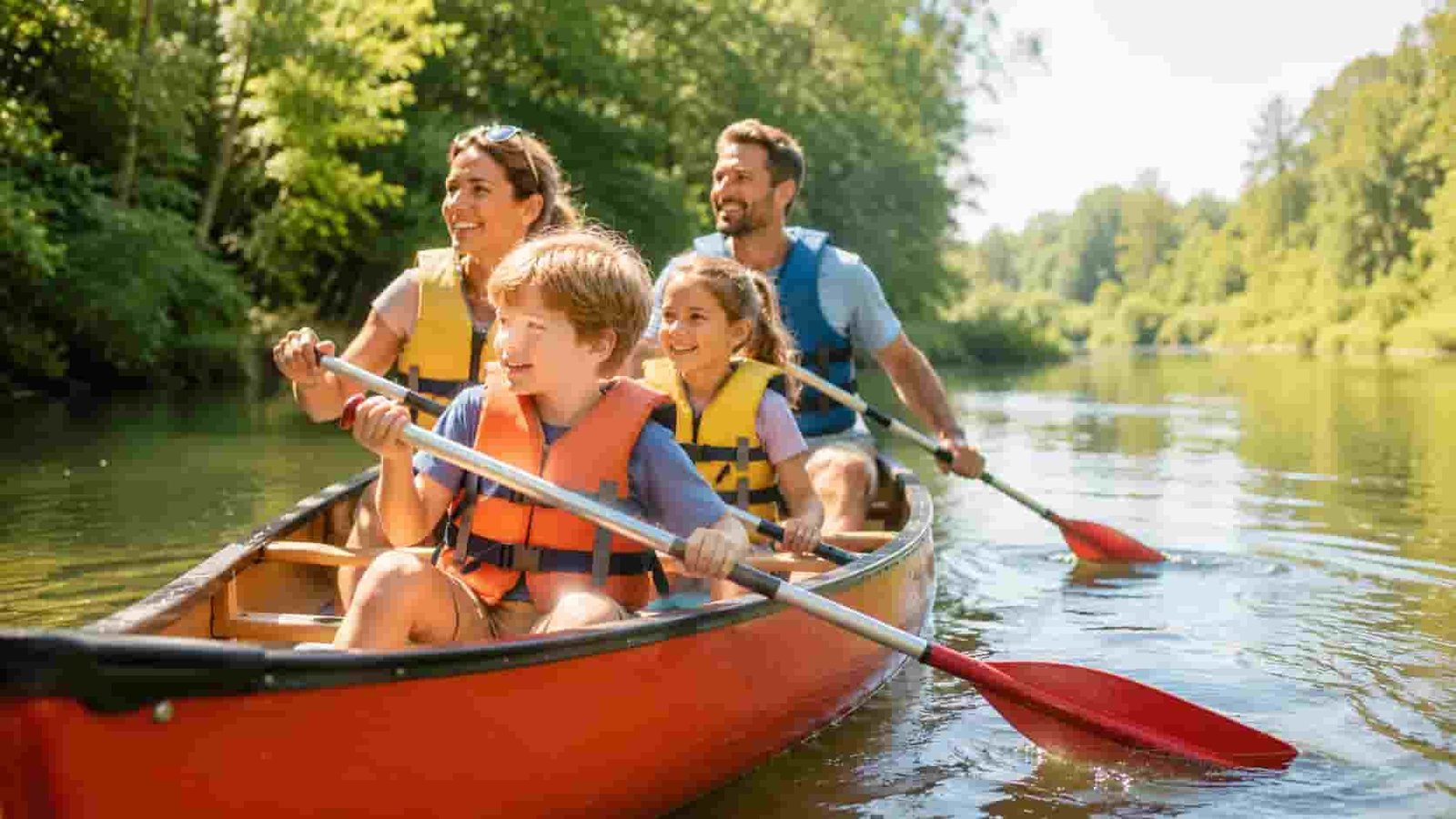 Familie erlebt Wasser und Natur als Ersatzbild für eine Rheinfahrt-Perspektive