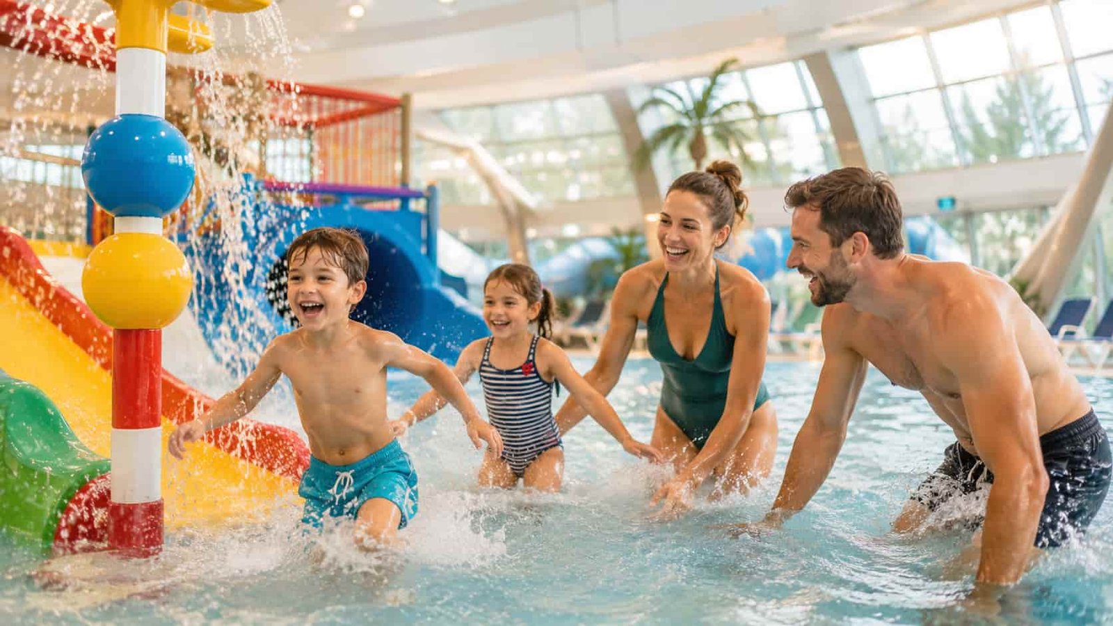 Familie in einem hellen Indoor-Freizeitbad als Ersatzbild für die NaturThermeTemplin