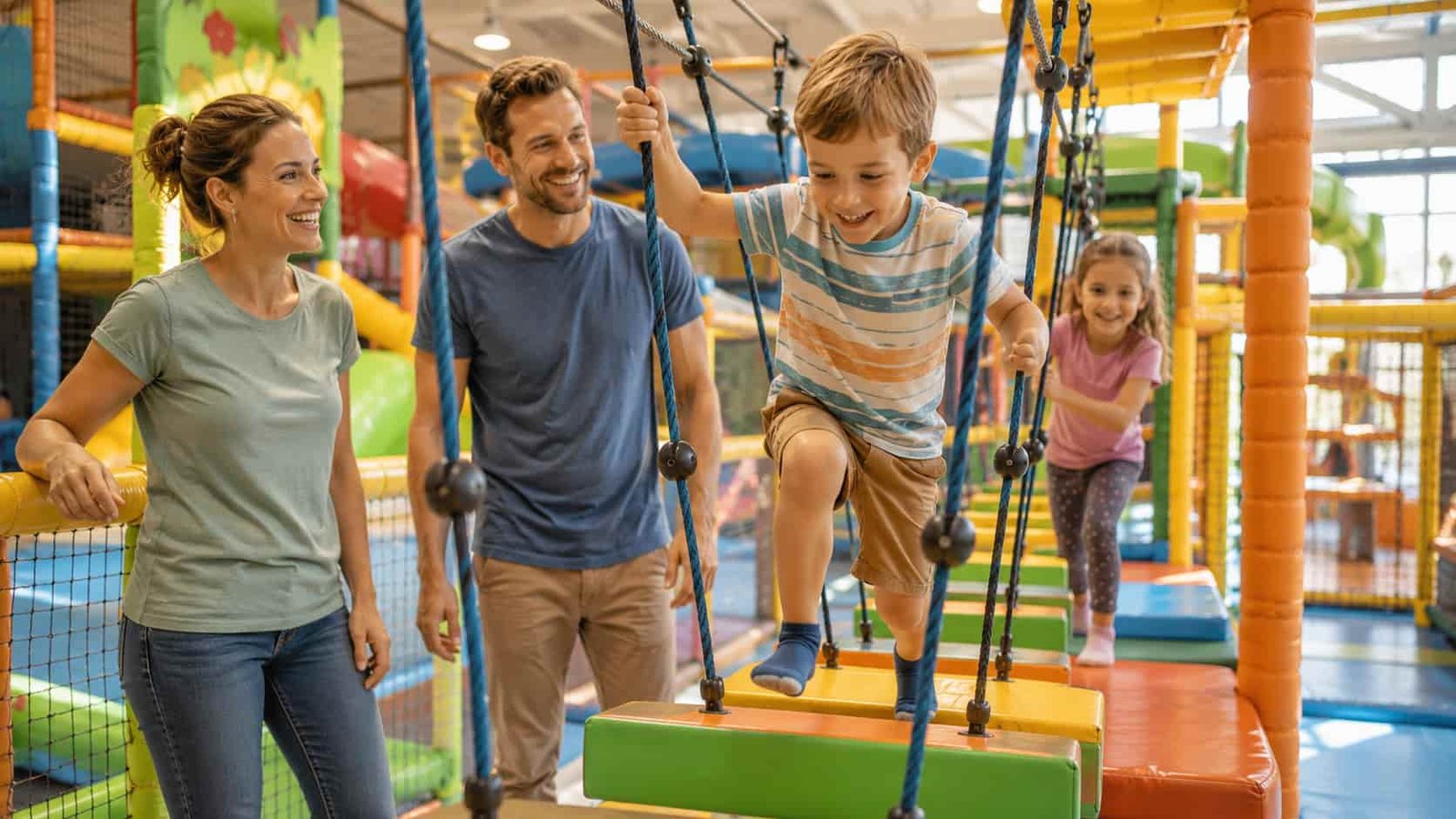 Kinder entdecken einen Kletter- und Bewegungsbereich als Ersatzbild für das LEGOLAND Discovery Centre Oberhausen