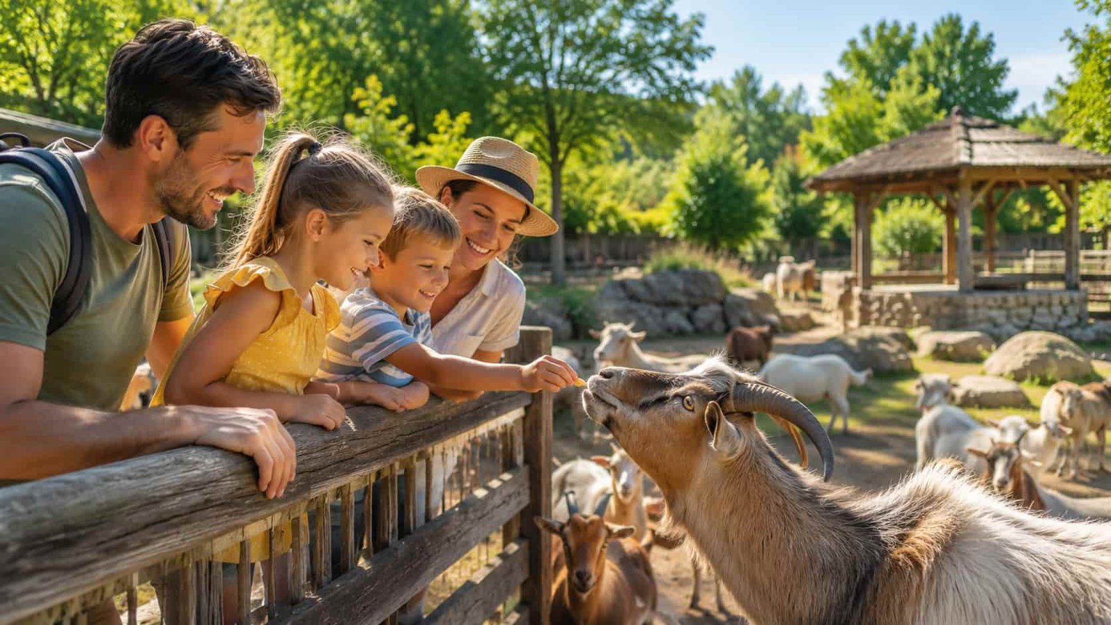 Familie beobachtet Tiere an einem sicheren Aussichtspunkt als Ersatzbild für Zoo Rostock